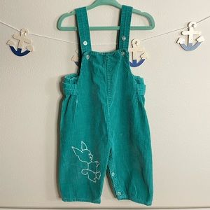 80s teal Disney cord overalls